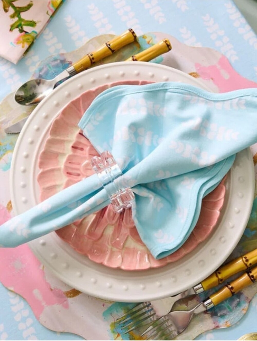Laura Park Light Blue Printed Cotton Napkins - Set of 4